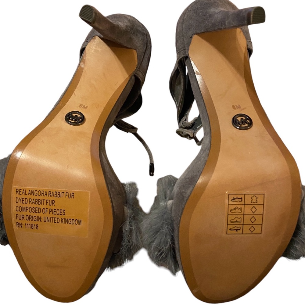 BRAND NEW MICHAEL MICHAEL KORS REMI RABBIT FUR LINES GRAY SUEDE HEELS SI… - Picture 5 of 9